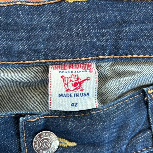 True Religion Mens‎ 42 Relaxed Baggy Jean Shorts Ricky Dark Blue Wash Denim USA - Picture 3 of 8